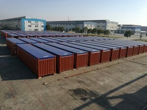 Open top container tarps in use